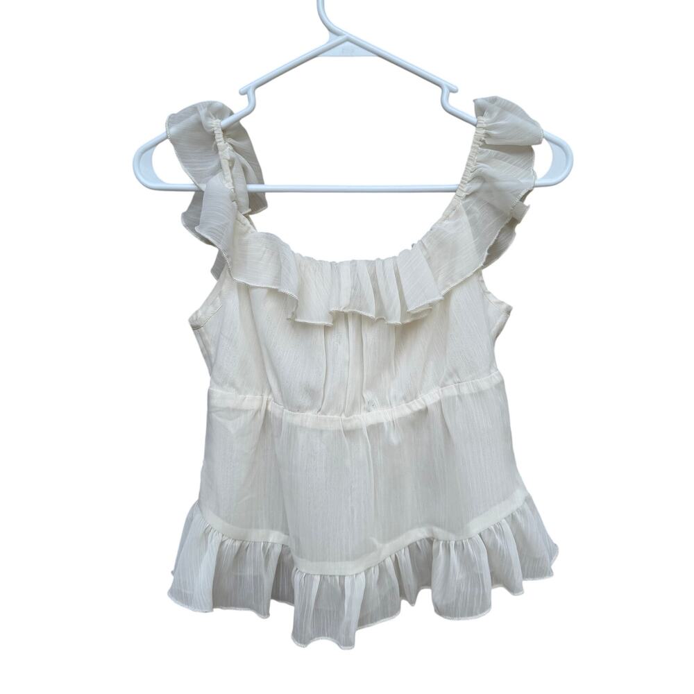 NWT American Threads Ivory Ruffle Top Size Small - Picture 2 of 4